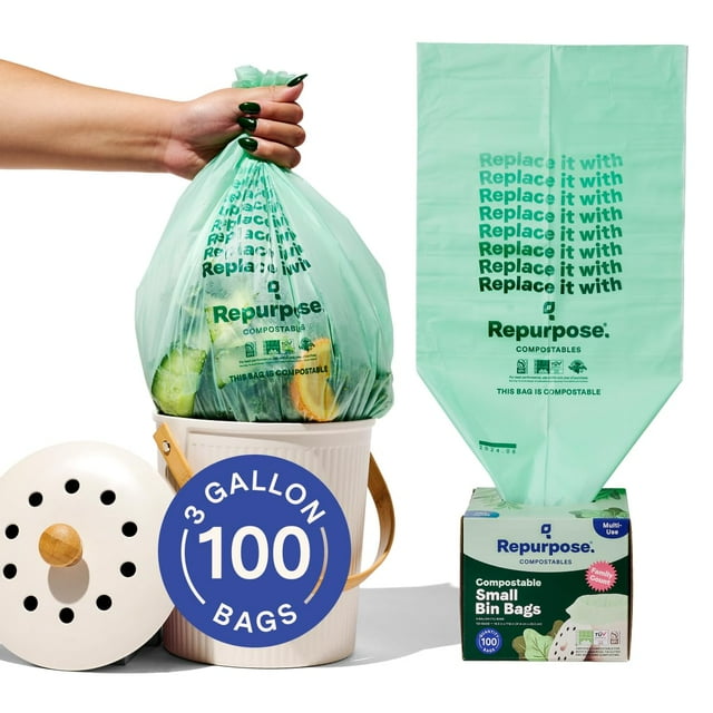 Bolsas de basura reutilizables, compostables, 11.4 litros, 3 galones, 100 bolsas