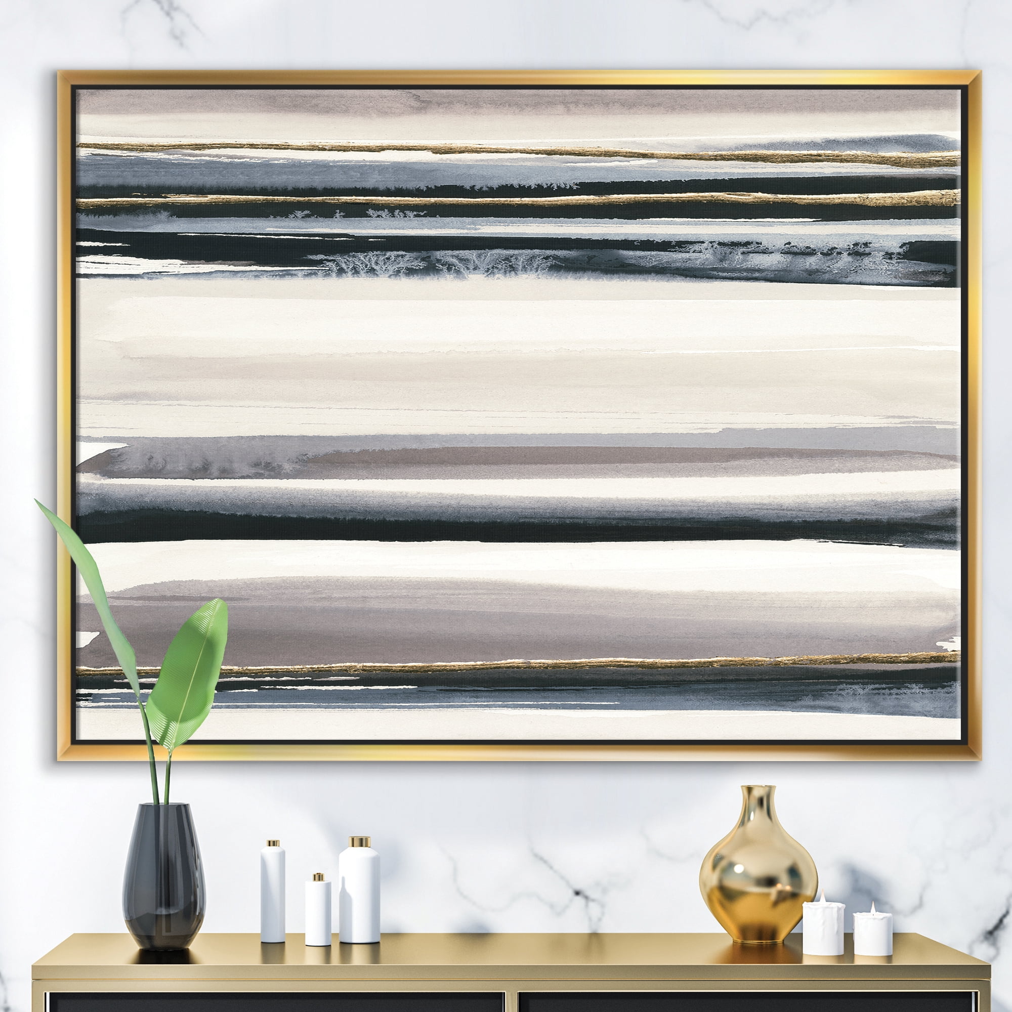 Designart ' Gold Watercolor Amethyst II ' Modern & Contemporary Framed Canvas