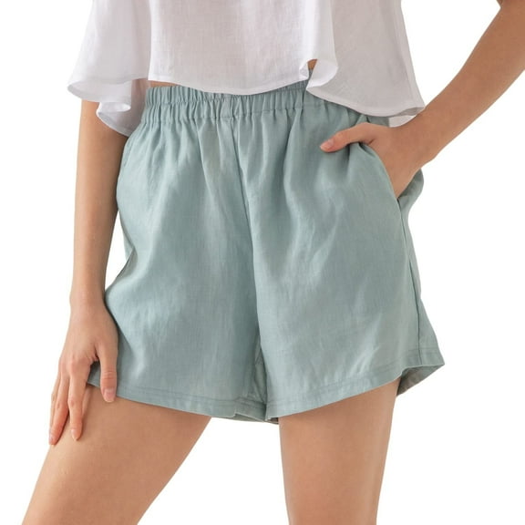 Amazhiyu Womens 100% Linen Wide Leg High Waist Shorts Casual Summer Shorts with Pockets