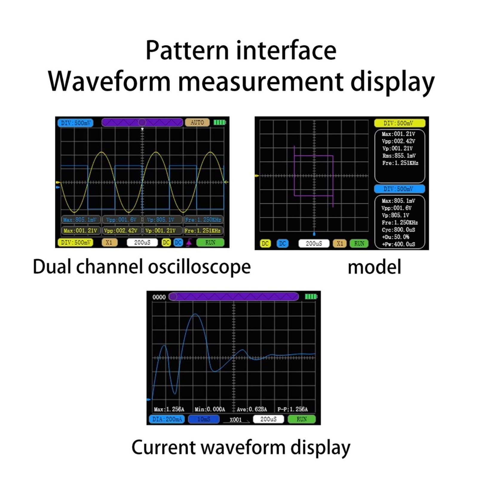 Digital Oscilloscope 50M Sampling Rate 10M Analogue Bandwidth Portable Handheld Oscilloscope 6A Current Waveform Measurement ,Professional Designed