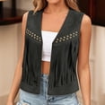thumbnail image 3 of Lixiuxyad Women's Suede Fringe Vest Western Cowgirl Sleeveless Open-Front Tassel Cropped Tops,Black, 3 of 7