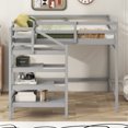 thumbnail image 3 of Full Size Loft Bed,Loft Bed Frame with Built-in Storage Staircase and Guardrail,Gray, 3 of 7