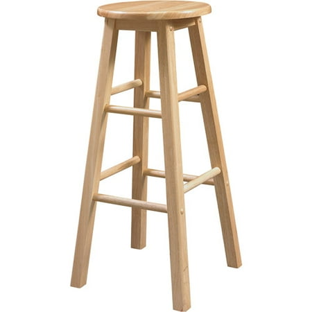 Bulldog Natural Bar Stool - Linon Barstool with Round Seat, Natural Finish, 29 inch Seat Height