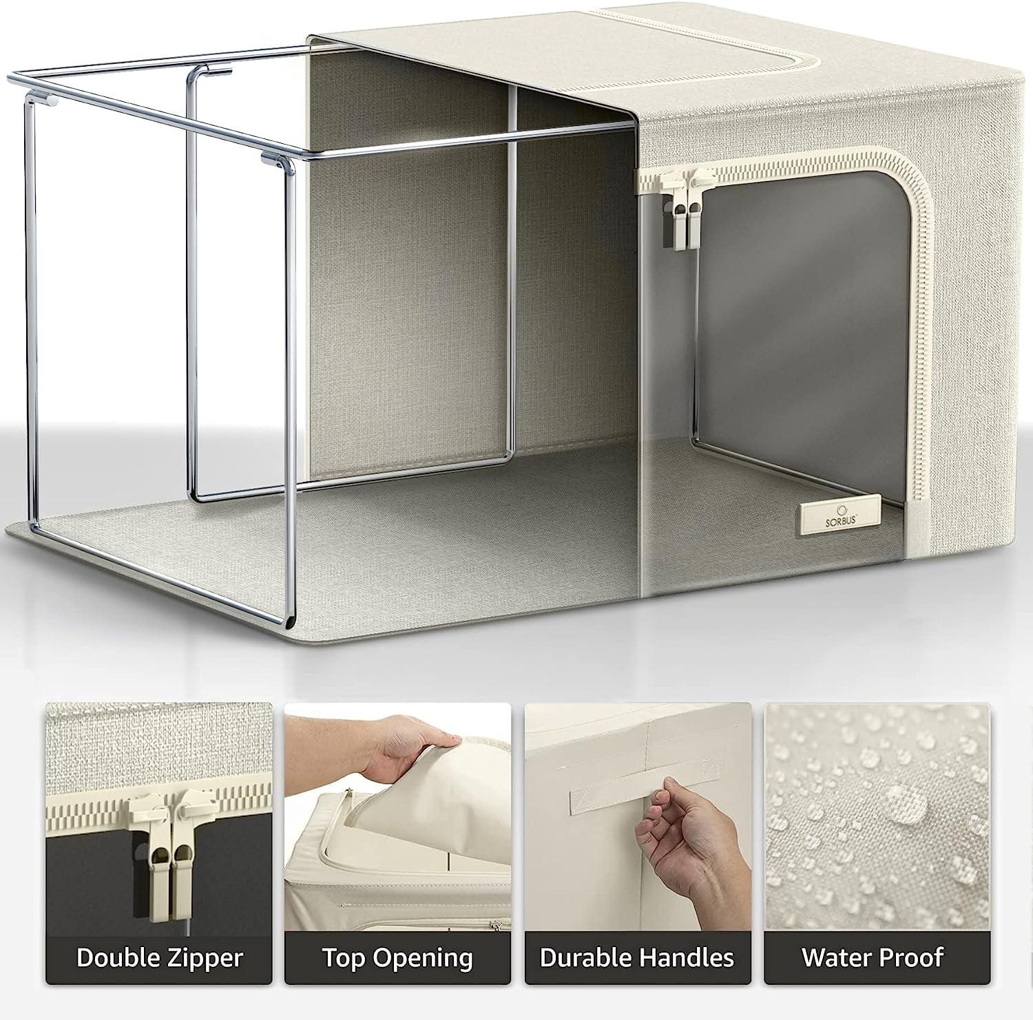 Sorbus Jumbo Storage Bin with Metal Frame, Stackable & Foldable with Window & Handles for Bedding, Linen, and Clothes