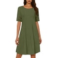 thumbnail image 1 of Vestido de Manga Corta para las Mujeres Encaje Casual, Cuello Redondo Plegado Vestido de Verano de Color Sólido, 1 of 8