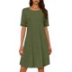 thumbnail image 1 of Vestido de Manga Corta para las Mujeres Encaje Casual, Cuello Redondo Plegado Vestido de Verano de Color Sólido, 1 of 8