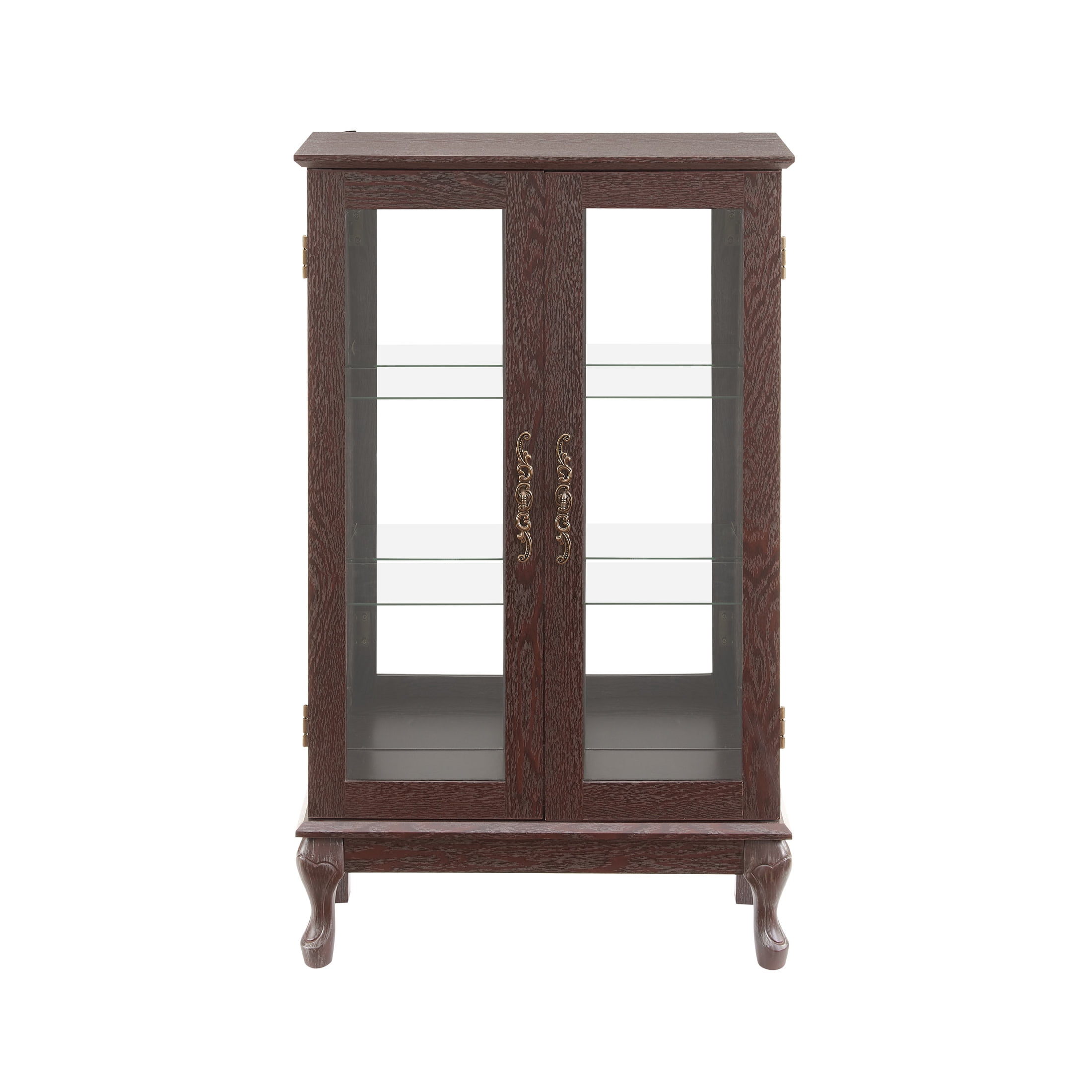 Noble House Elshore Lighted Curio Cabinet, 2-Door Glass Display with Mirrored Back, Adjustable Shelves, Dark Cherry
