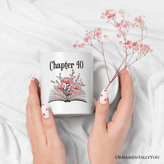 40th Birthday Pink Flowers Book Personalized Mug, Chapter 40 Gift With Custom Name