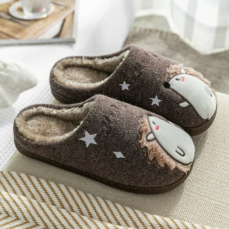 

CoCopeanut Cute Female Indoor Slippers Cartoon Little Hedgehog Couple Home Furry Slippers 2021 Autumn Winter Men Non-Slip and Warm Shoes