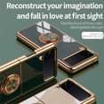 thumbnail image 4 of Electroplated Case for Samsung Galaxy Z Flip 4 5G, Slim Thin Light Plating Frame Rotatable Metal Ring Holder Bracket Cover with Magnetic Car Mount Rugged Shockproof Anti-Scratches Case, Black, 4 of 12