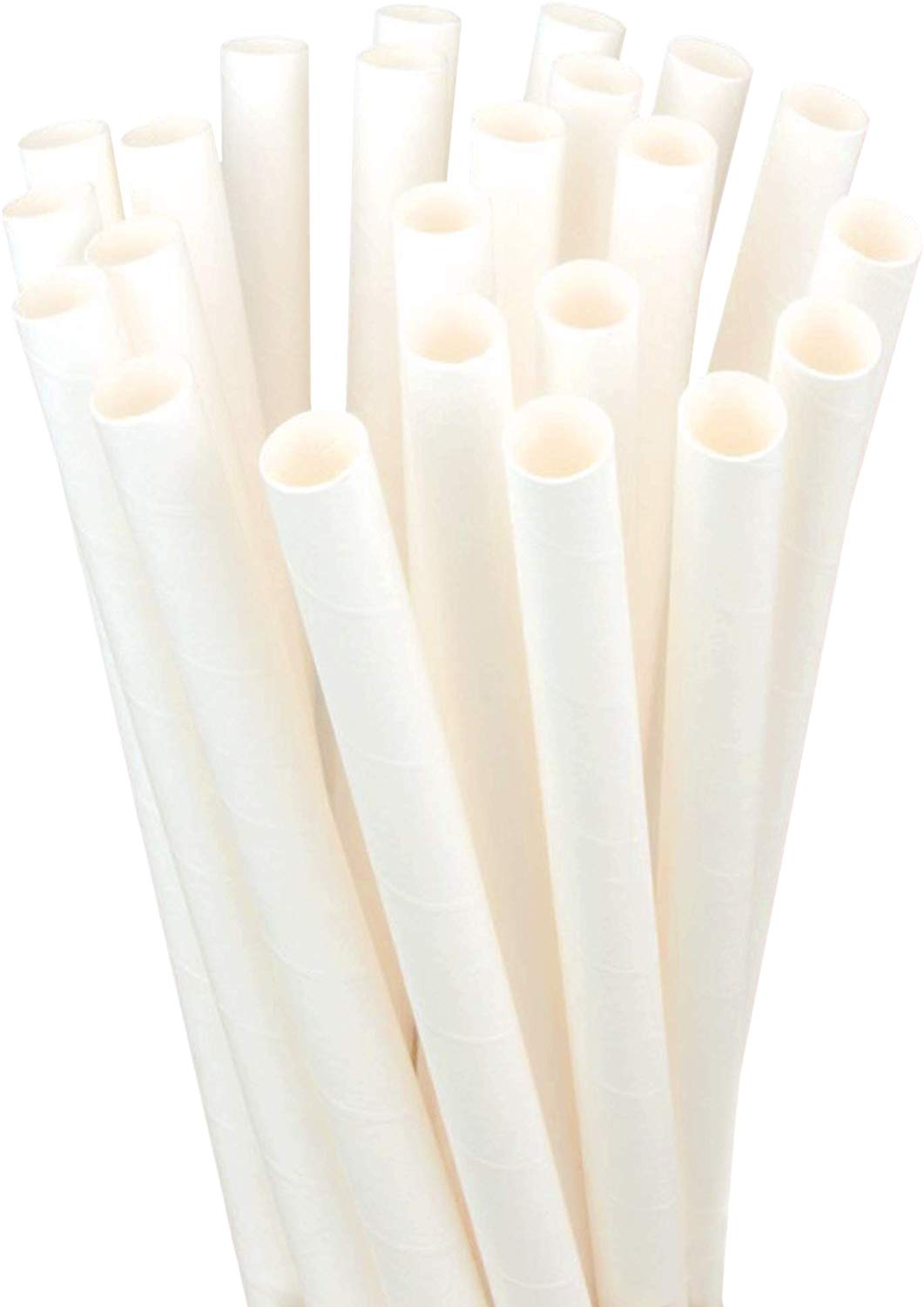[125 Pack] Bubble Tea Straws 8.5 Inch Long White Wide Paper Drinking
