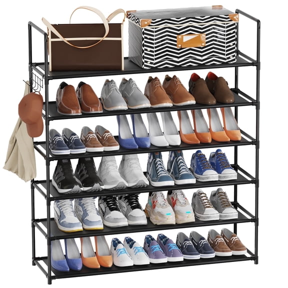 Riousery Shoe Rack Organizer, 6-Tier Stackable, Black Nonwoven Fabric, 38.4 inch, Holds up to 35 Pairs