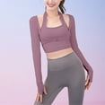 thumbnail image 2 of JGGSPWM Women's Cut-Out Workout Crop Top Long Sleeve Halter Tops Sports Padded Bra Front Buckle Closure Fitness Training Top Purple M, 2 of 4