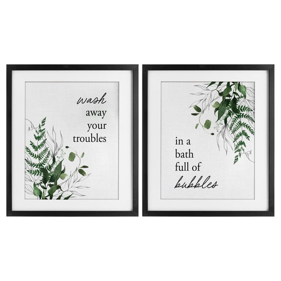 Bubble Bath with Forest Foliage 2 Piece Black Framed Print Under Glass Set, design by Lettered and Lined