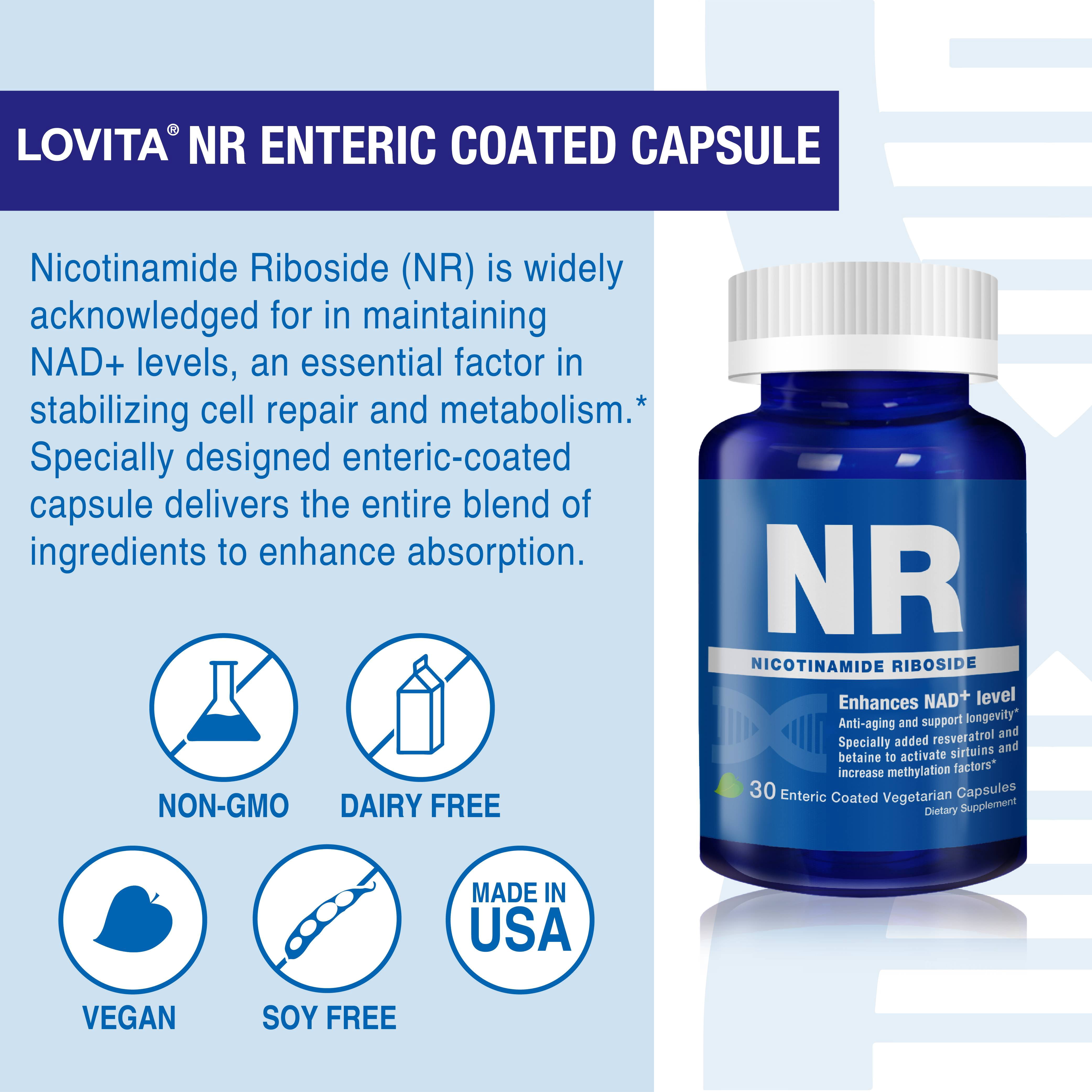 Lovita Nicotinamide Riboside Supplement, 350 mg, with Resveratrol and Betaine, Vegan, 30 Capsules