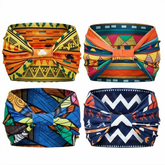 4 Pack Wide Headbands for Women Boho Workout Head Bands for Women’s Hair African Knotted Non Slip Headwrap Turban Sport Yoga Girls Bandeau Hair Accessories