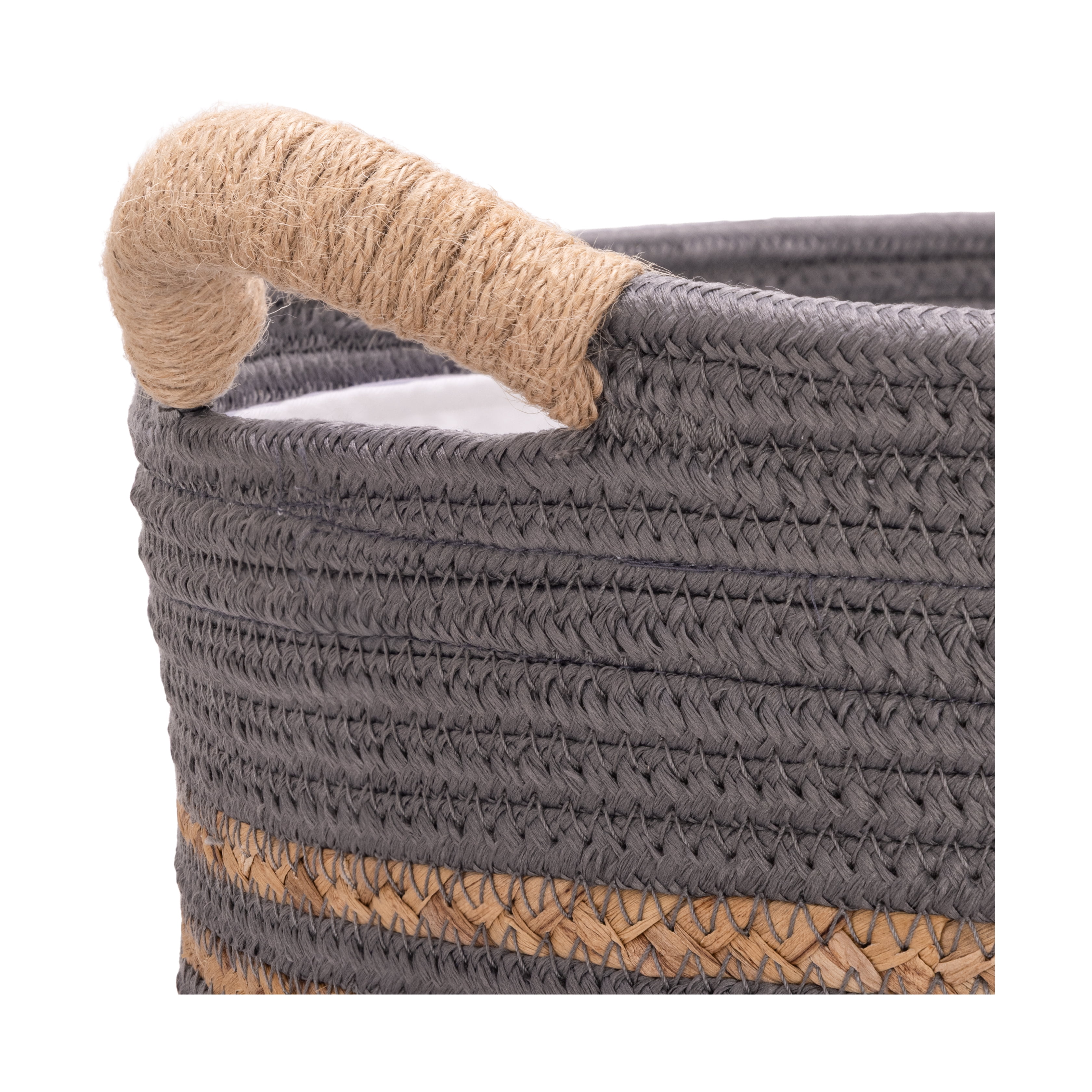 Seville Classics Natural Water Hyacinth and Rope Round Hamper with Liner, Gray