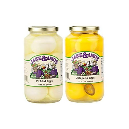 Jake & Amos Pickled Eggs Variety 2-Pack- Economy Size 32 oz. Jars (Pickled & (Best Way To Pickle Jalapenos)