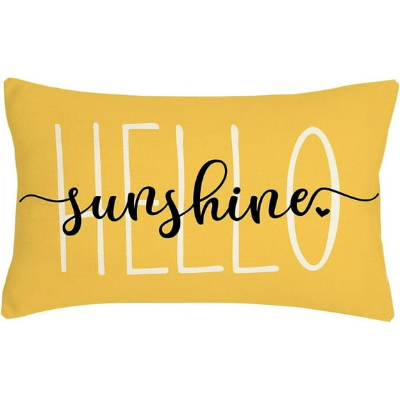 Hello Sunshine Pillow Cover Farmhouse Yellow Lumbar Pillow Cover Spring Summer Decorations Cushion Case for Sofa Couch Polyester Linen 12x20 Inches