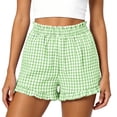 thumbnail image 4 of WXLWZYWL Women Plaid Pajama Shorts Elastic High Waist Ruffle Hem Lounge Sleep Shorts with Side Pockets Summer Casual Bottoms, 4 of 6