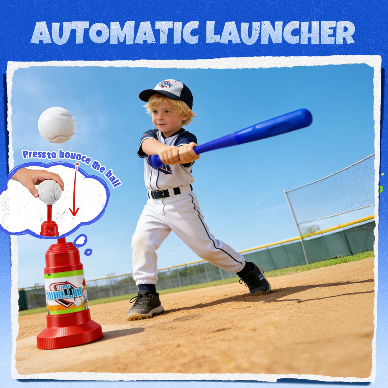 JoyStone 3-in-1 Baseball Set for Kids, Tee Ball Stand, Hanging Tee, Ball Launcher and 4 Softballs - Adjustable Height Baseball, Indoor/Outdoor Sports Gifts for Boys