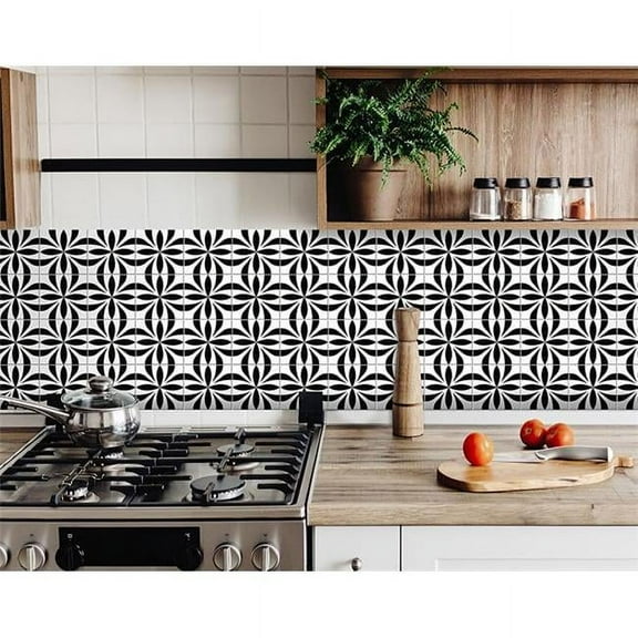 5 x 5 in. Black & White Colla Peel & Stick Removable Tiles