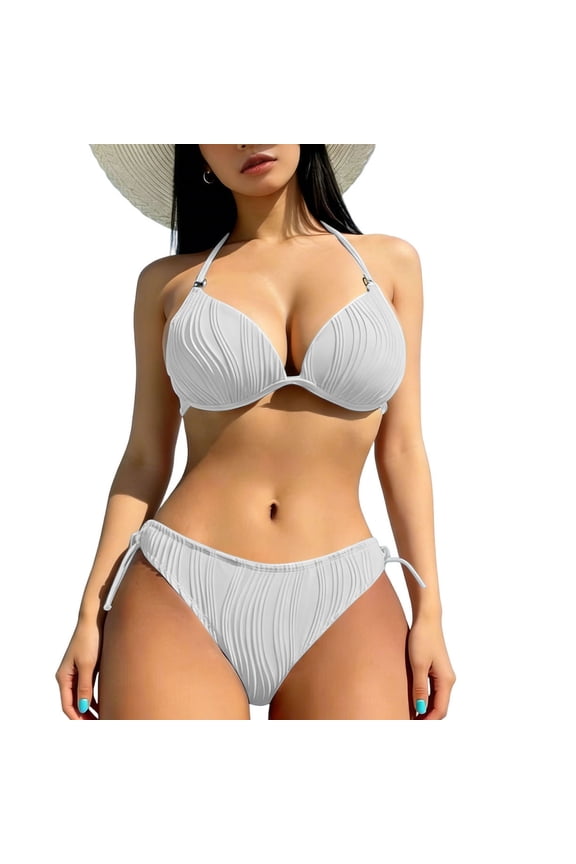Bikini Sets for Women Tie Kont Modest Beach 2 Piece Solid Summer Swimsuit Spring Vacation Bathing Set