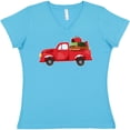 thumbnail image 3 of Inktastic Christmas Red Vintage Truck with Presents Women's V-Neck T-Shirt, 3 of 5