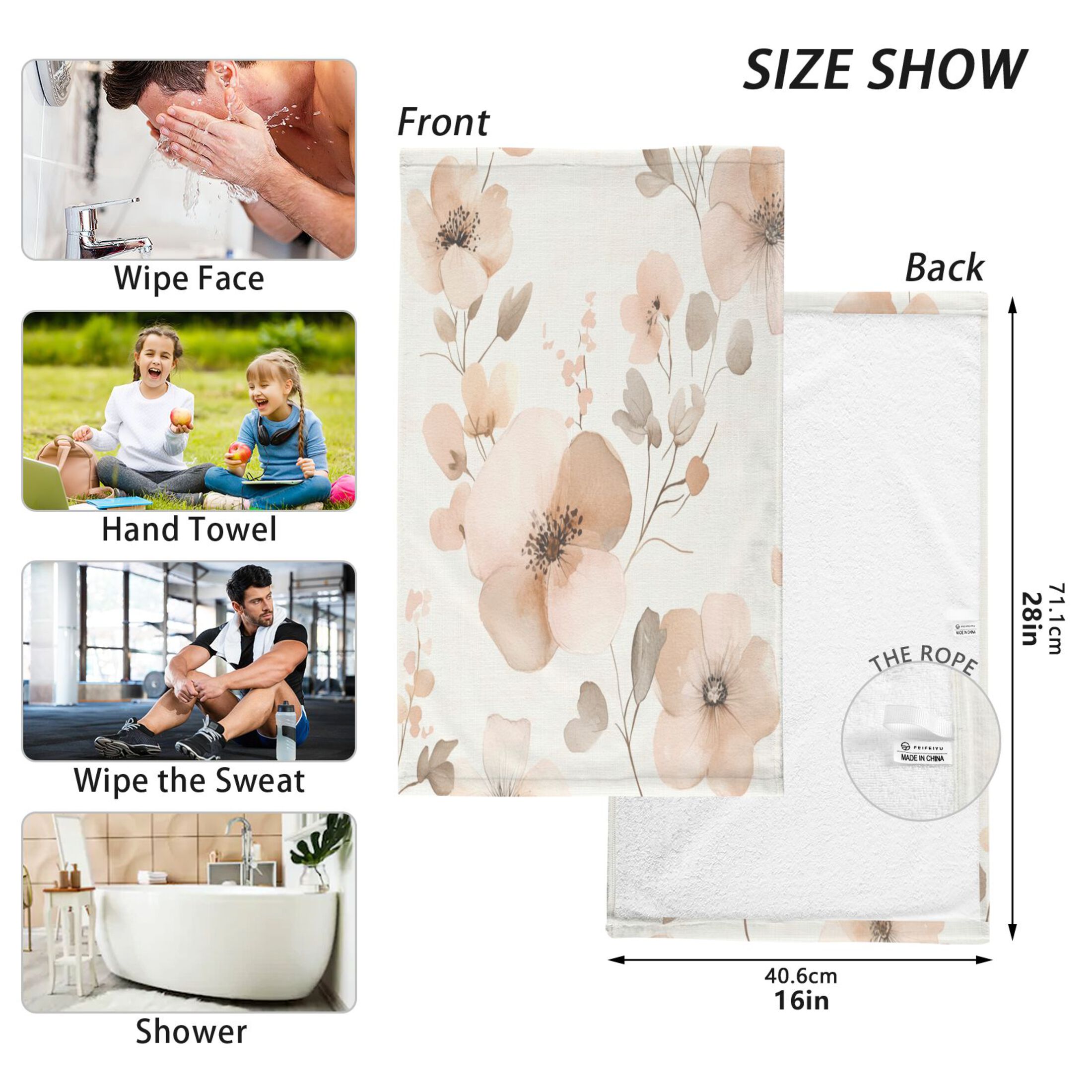 Cotton Towel Two-Piece 16x28 Inch One Sizex2 Face Towel Set Towel Set Cotton Hand Bath Towel Bathroom Beach Blooming Orange Flower