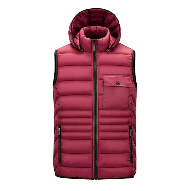 Styesk Jackets for Men Men's Hooded Button With Pockets Stand Collar Zipper Top Sleeveless Padded Jacket