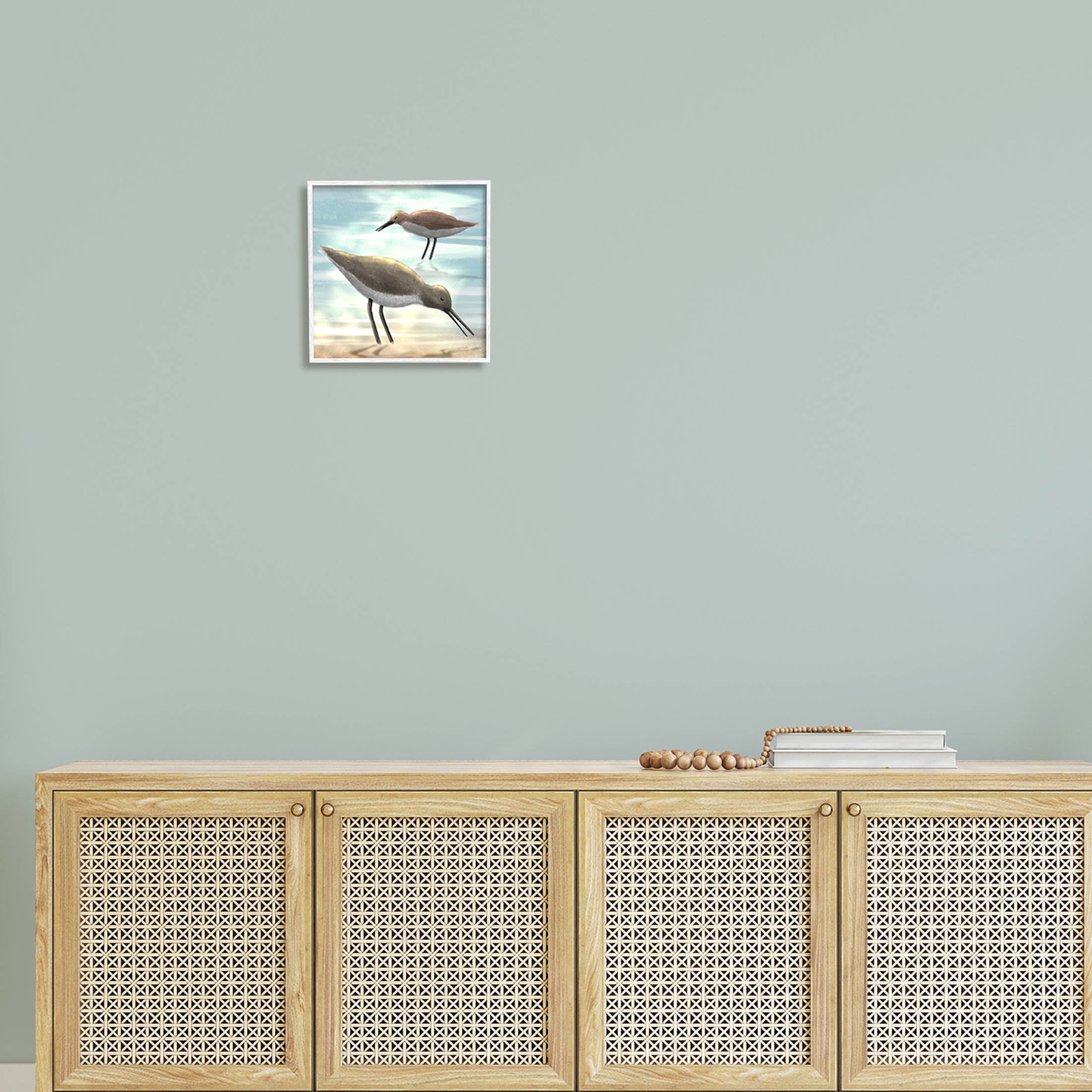 Stupell Industries Sandpipers Grazing Coastal Ocean Shore Graphic Art White Framed Art Print Wall Art, Design by Marcus Prime
