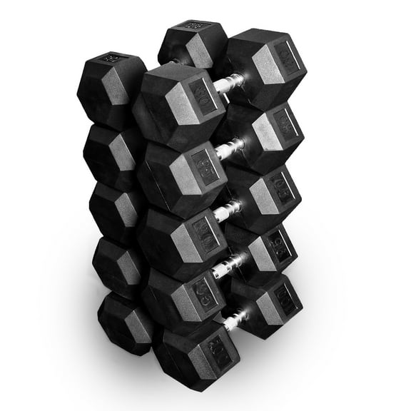 French Fitness Rubber Coated Hex Dumbbell Set 80-100 lbs (New)