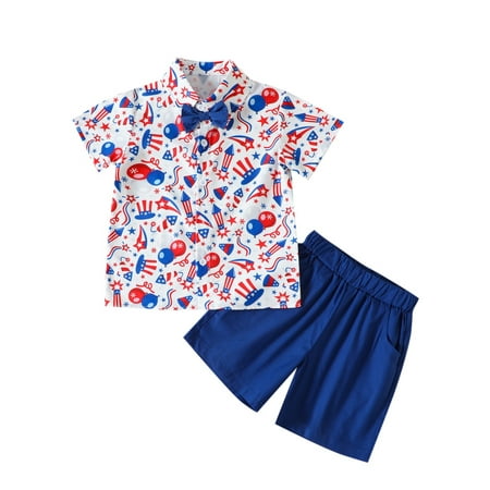 

Qtinghua 4th of July Toddler Baby Boys Summer Outfits Short Sleeve T-shirt Tops with Short Pants Independence Day Clothes Hat 6-12 Months