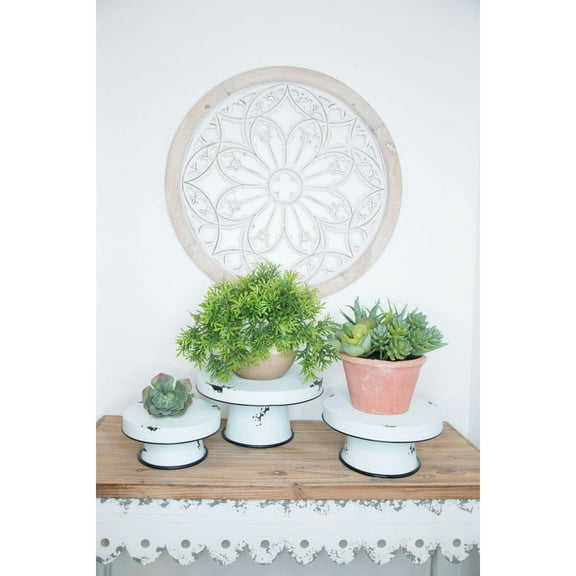 Distressed Enamel Decorative Plant Display Pedestal Server Cake Stand - Set Of 3