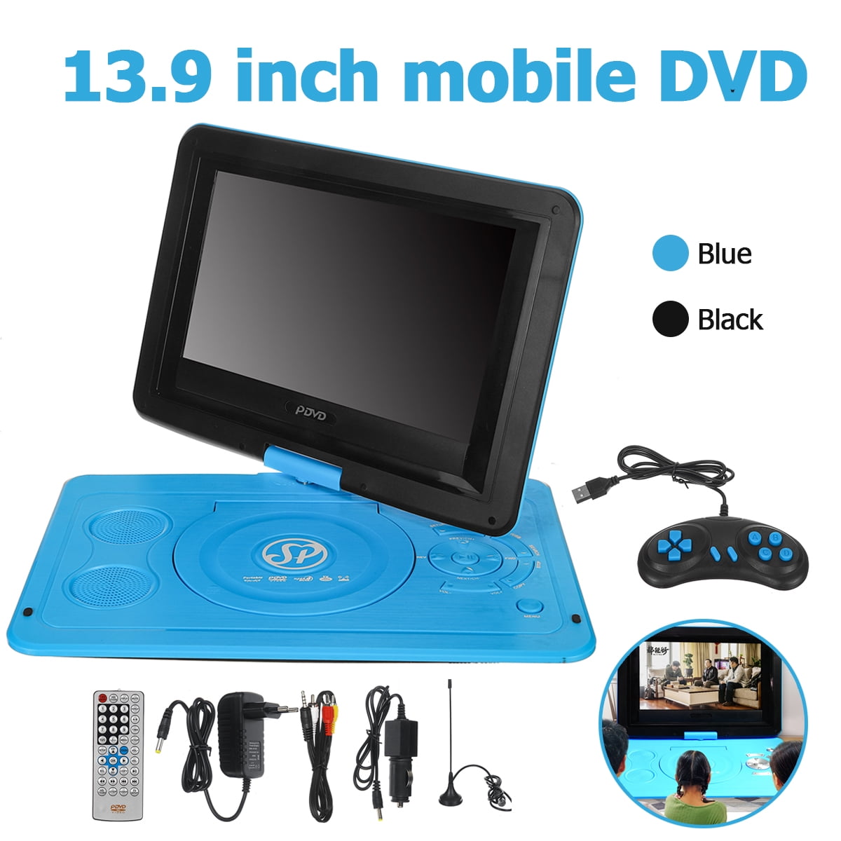 13.9" HD TV Portable DVD Player 270° Rotating Screen Media Player For