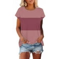 thumbnail image 2 of CHGBMOK Womens Color Block Short Sleeve Tops Casual Summer T-Shirt Crew Neck Tunic Tops Blouse, 2 of 8