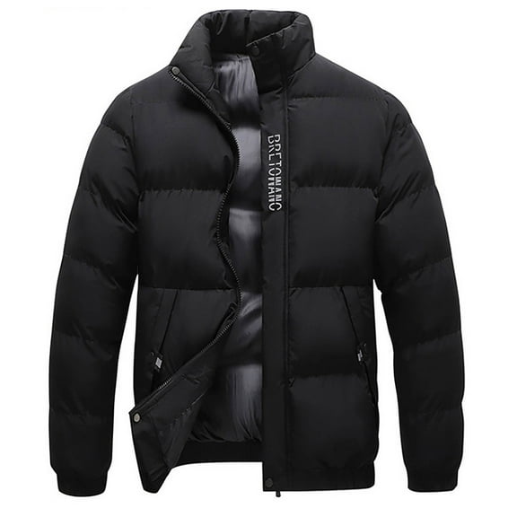 Men’S Puffer Jacket Warm Down Alternative Insulated Coat Packable Water-Resistant & Windproof Winter Outerwear with Zipper Pockets A-Black L
