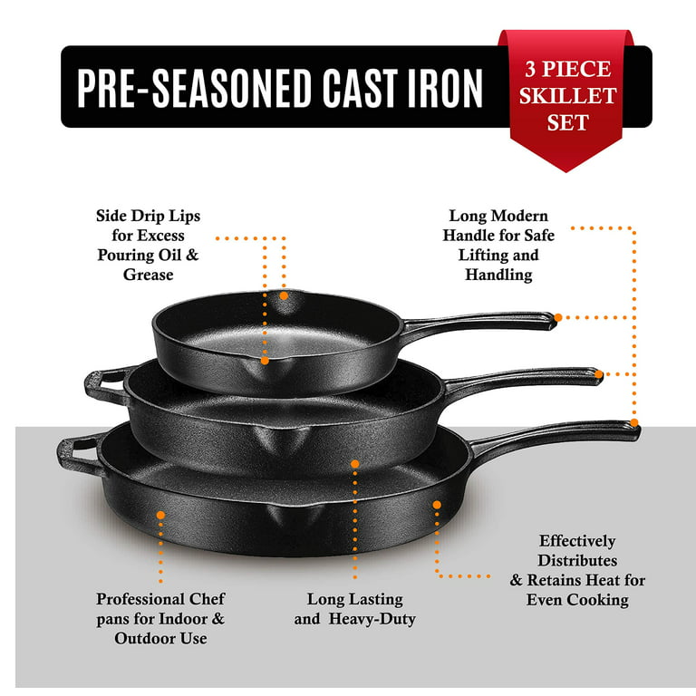 Heavy Duty Pre Seasoned Cast Iron Frying Pan, 8 Inch Fry Pan, 8
