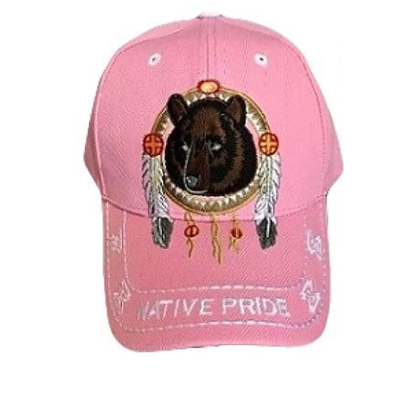 Bear & Dream Catcher Native Pride Baseball Cap - Pink Color -- FREE USA Shipping-- (CapNp618P)