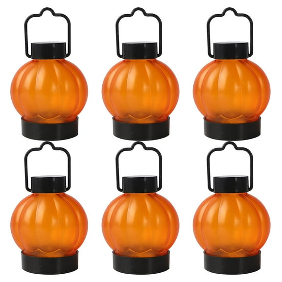 6Pcs Halloween Pumpkin Lamp, Mini Halloween Jack O Lantern Decoration, Orange Portable LED Handle Fall Night Light for Halloween Party, Home, Room, Indoor, Yard