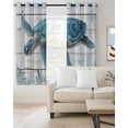 thumbnail image 2 of Sea Turtle Blue Blackout Curtains for Bedroom Living Room Darkening Curtains 54 Inch Long Coastal Ocean Seaweed Wooden Grain Short Curtain for Small Window Treatment Grommet Drapes 52"x54"x2, 2 of 9