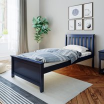 Carousel Twin Bed Frame, Solid Wood Classic Platform Bed with Headboard, Blue
