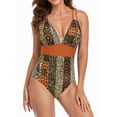 thumbnail image 3 of Women’s Printed V Neck Swimsuits Tummy Control One Piece Bathing Suit Crisscross Low Back Monokini Swimwear Slimming, 3 of 6