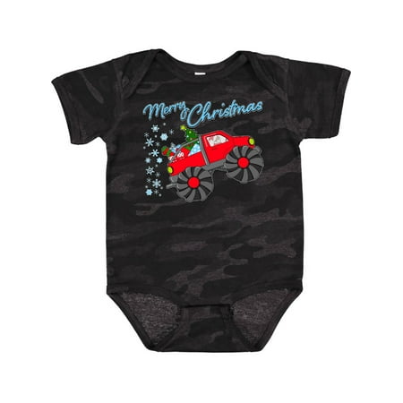 

Inktastic Merry Christmas- Santa drives a monster truck Gift Baby Boy or Baby Girl Bodysuit