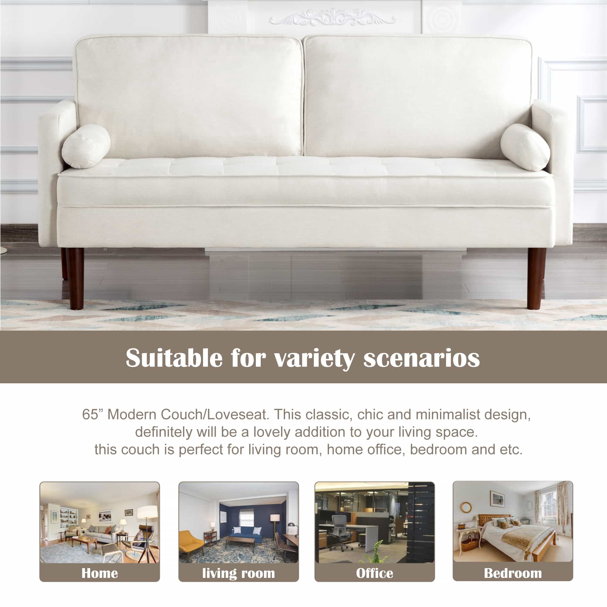 BSHTI 65 inch Modern Couch/Loveseat,Beige Minimalist Design Loveseat,Perfect for Living Room,Home Office,Bedroom