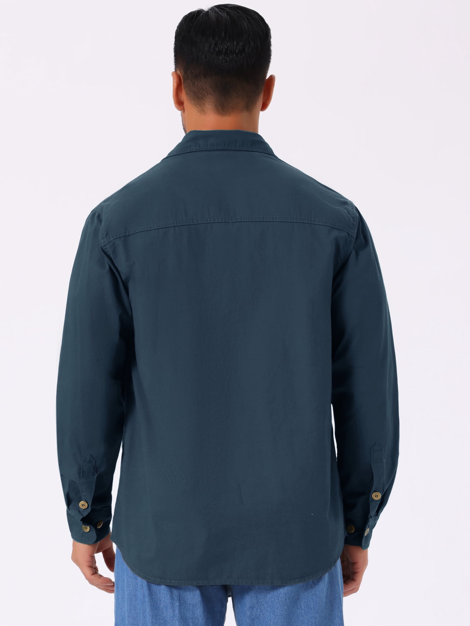 DARING DIVA Men's Casual Workwear Long Sleeve Button Down Hiking Shirts L Dark Blue