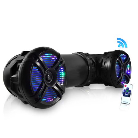 Dual Front Speakers PYLE PLATV65BT - Marine ATV Powered Speakers - 4.0 Wireless Bluetooth, 800 Watt, Color Changing LED Lights, IP44 Waterproof, 6.5“ Dual Audio Sound System for UTV, Golf Carts, Jetski and Snowmobile ()