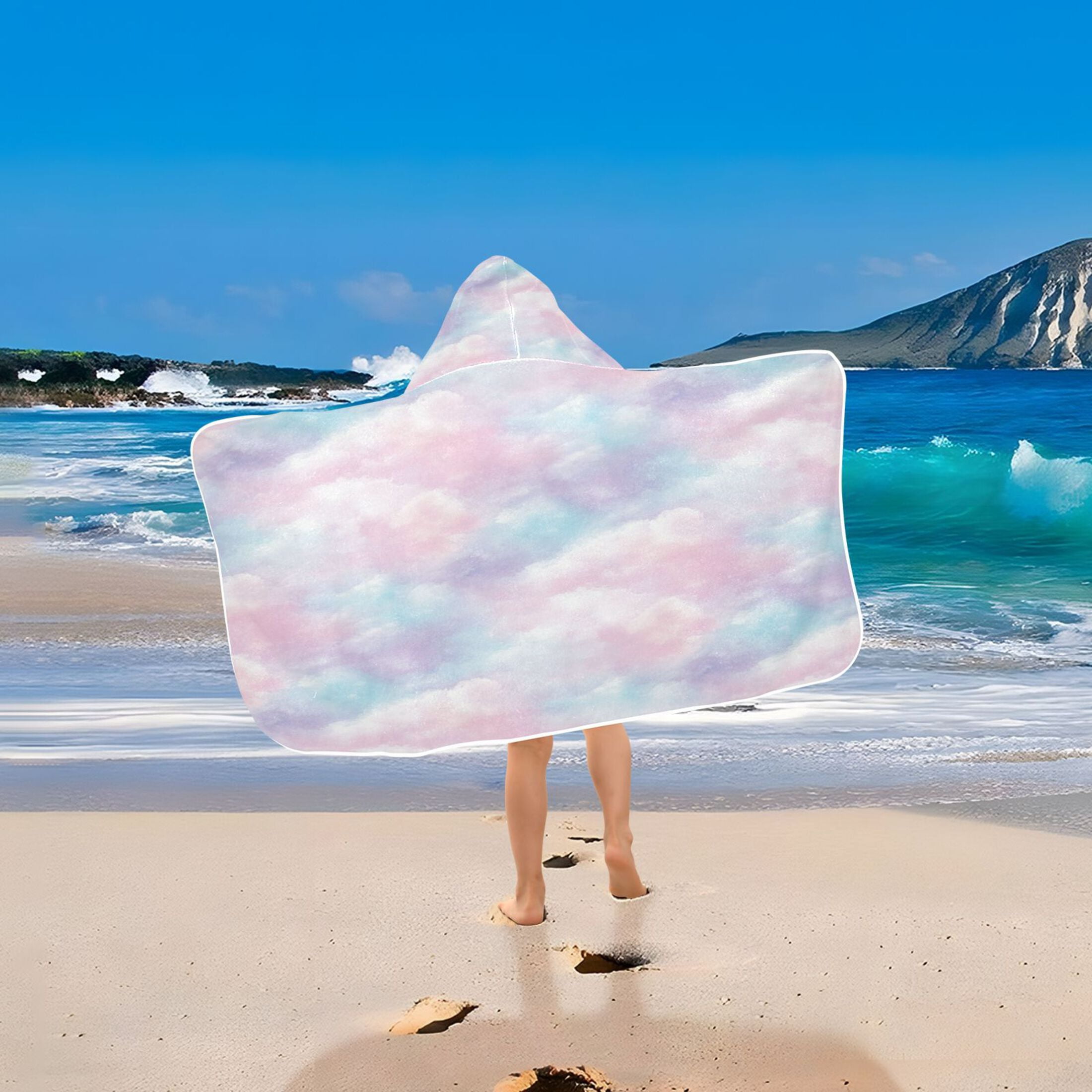 Pastel Clouds 50x23.5" Baby Hooded Bath Towel Poncho, Quick-Dry and Triangle Pocket, Kids' Essential