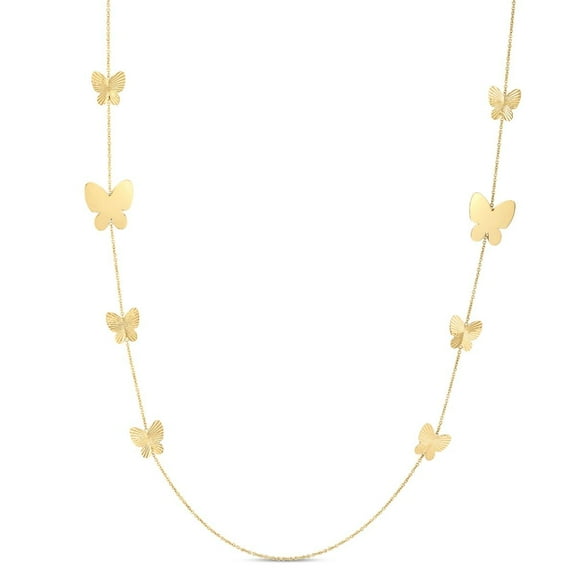 JewelStop 14K Yellow Gold Polished Finish Graduating Butterfly Station Necklace with Lobster Clasp - 26"