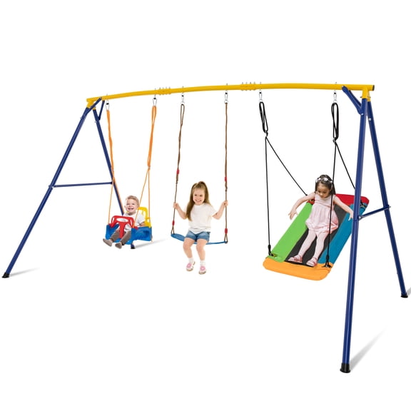 Gymax 660 LBS Indoor Outdoor Swing Set Heavy Duty Carbon Steel Swing Frame w/ 1 Belt Swing